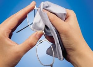 use a microfiber cloth to clean eyeglasses